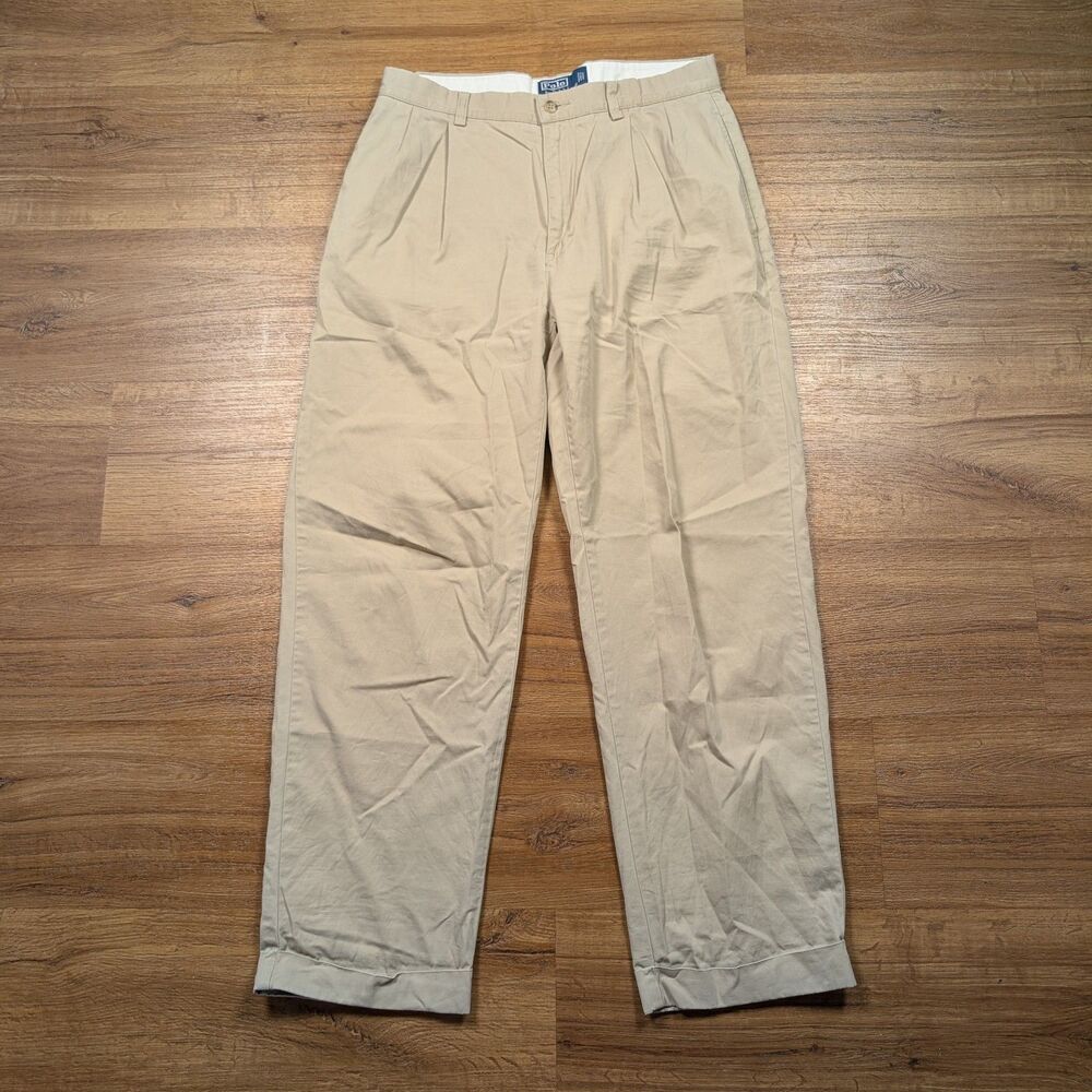 VTG Polo Ralph Lauren Hammond Pants 32x30 Beige Pleated Chino Trousers